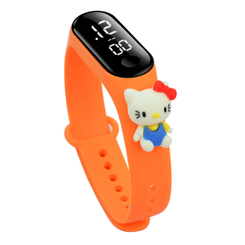 1b5ca3b29703c39fbd1a7dae39ee23f0.jpg Ceas digital copii, Waterproof, Diferite personaje animate, OnePepito, afisaj ora data si secunde, curea reglabila silicon, portocaliu - imagine 1