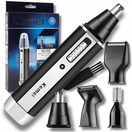 Masina de tuns si aparat de ras, Kemei, multifunctional 4in1, 60min, 13x2, 4cm, Negru/Argintiu