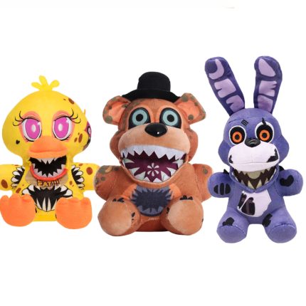 Set 3 Jucarii De Plus - Personajele Din Five Nights At Freddy, Chica, Bonnie Si Freddy, 25 Cm, Multicolor
