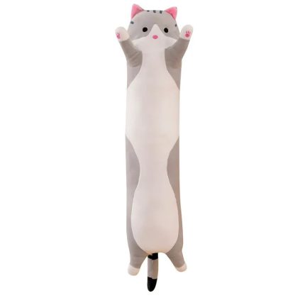 Jucarie de plus pisica tip perna, umplutura hipoalergenica, pentru copii si adulti, 100 cm, gri