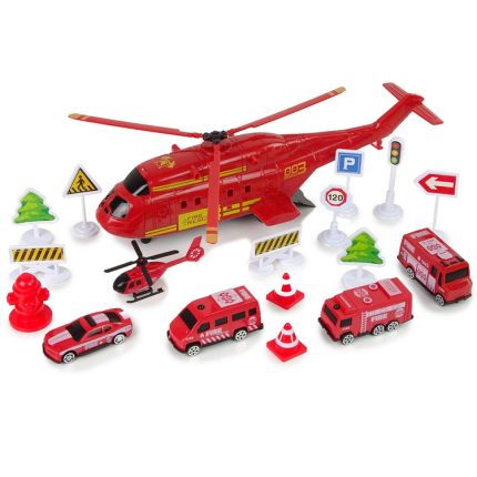Set 18 elemente pompieri, Plastic, Rosu