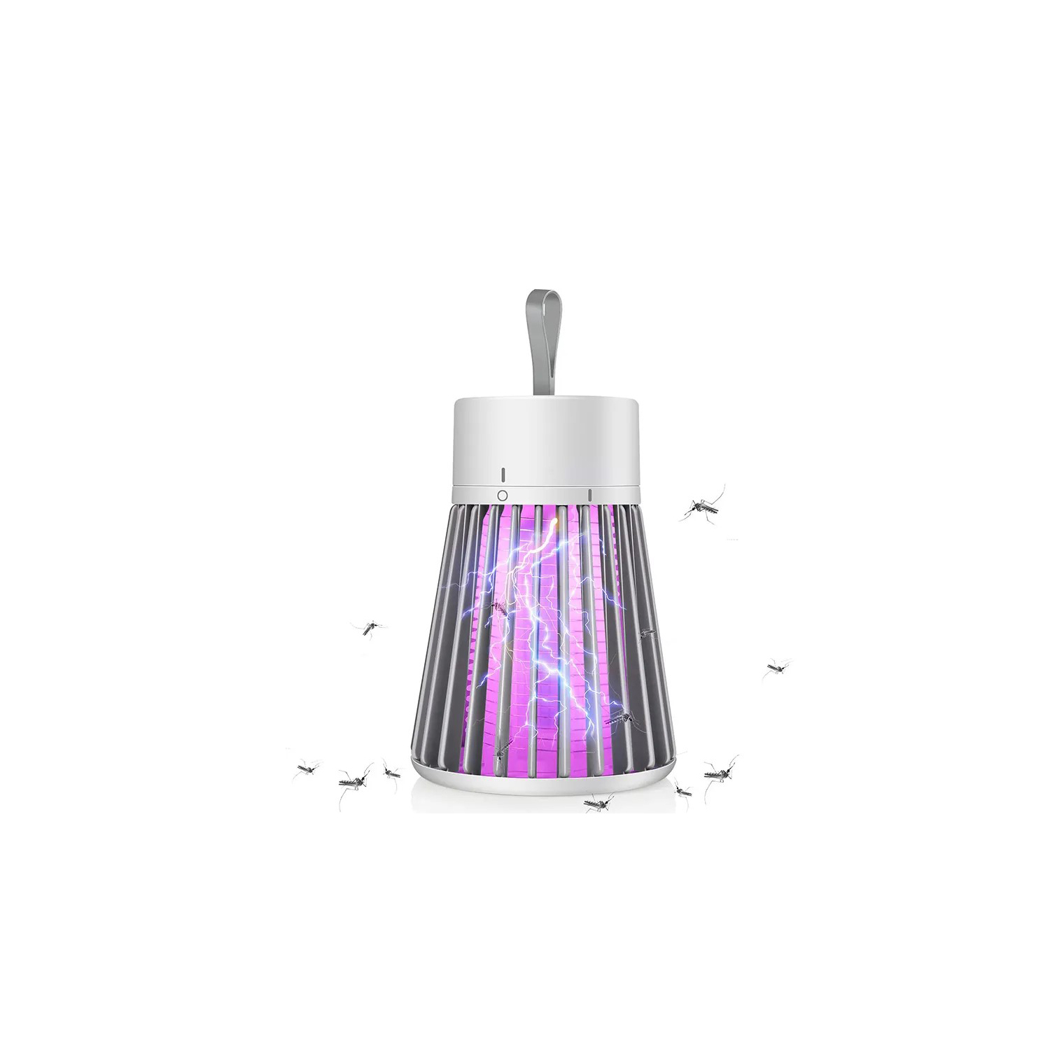 7421114015827f32010b6ba439703a03.jpg Lampa UV anti-insecte portabila, incarcare USB, acumulator 1200mAh, curea pentru suspendare, suprafata acoperita 10 mp, cuoare Alb/Gri - imagine 1