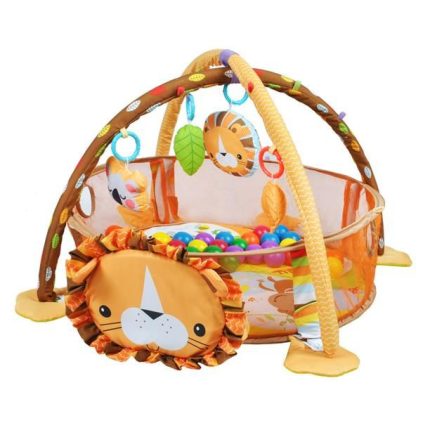 Centru de Activitati 3 in 1,  Saltea de Joaca cu Jucarii detasabile si Bile multicolore, Regele Leu pentru Copii si Bebelusi, +0