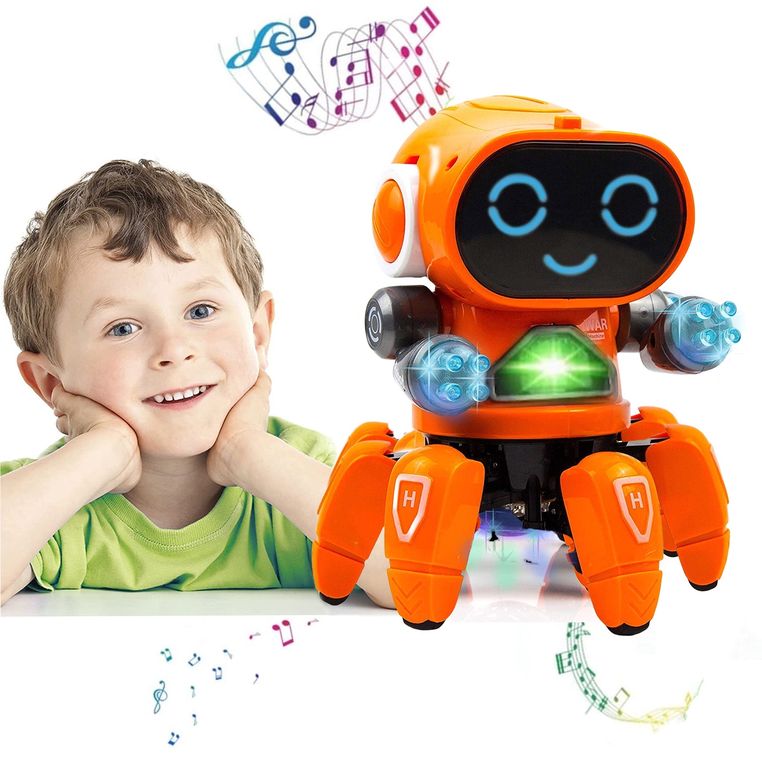9a363193ae1447cf49610d52d7295940.jpg Robot interactiv de jucarie, Puepoul, Mers si dans, Multifunctional, Distractiv, Melodie sonora cu lumina LED, cu 3 baterie reincarcabile, 135x170mm, ABS, +3 ani, Portocaliu - imagine 1