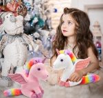 Jucarie de Plus, Unicorn cu aripi Roz, 30cm, ALB, AYDE