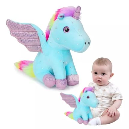Jucarie de Plus, Unicorn cu aripi Roz, 30cm, Turcoaz, AYDE