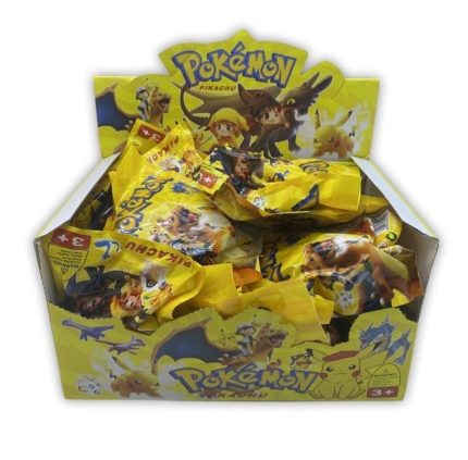 Kit 3 plicuri Pokemon, cu figurina si cartonase surpriza, Mistery Box, 7cm