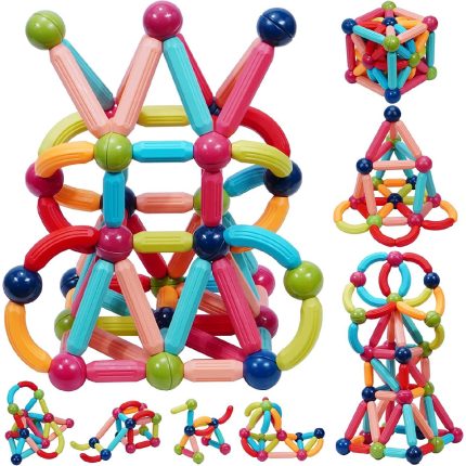Set de Constructie Magnetic 3D, 128 Piese Magnetice, Interactive si Educationale, Grosime 2 cm, Multicolor, + 3 Ani