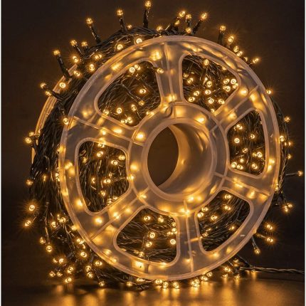 Instalatie luminoasa liniara, Exterior/Interior, 8 jocuri de lumini Craciun, 22 M, Alb Cald