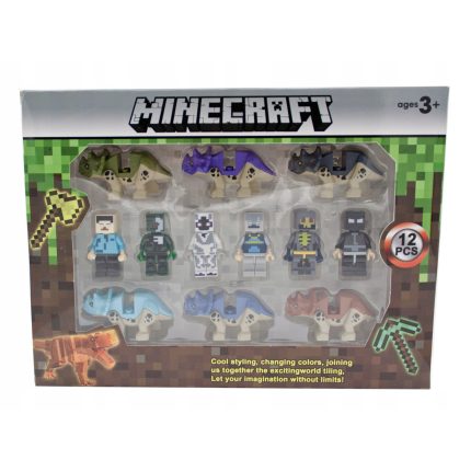 Set 12 figurine Lobo Minecraft, dinozauri si personaje, multicolor, 4.5x2.5cm, 6x3cm