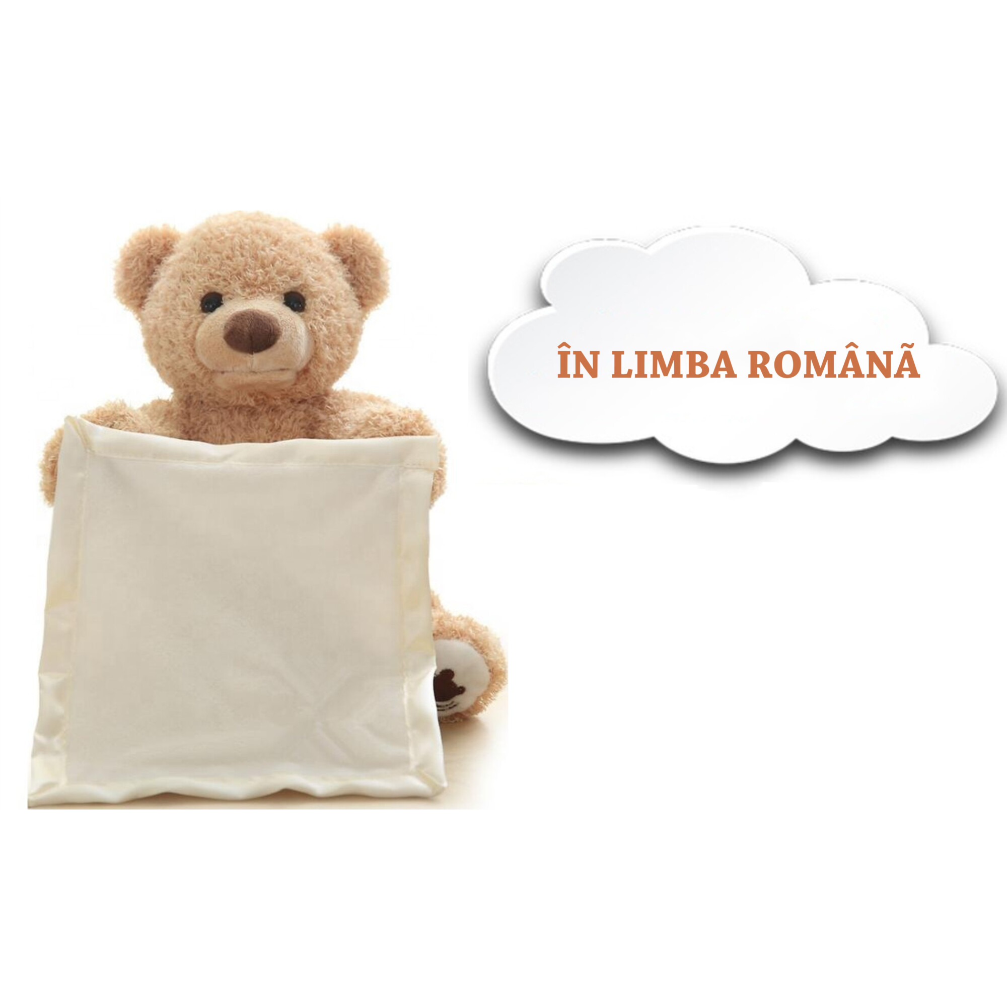 bc87180ca15a7ce8b2e8978580b3435b.jpg Jucarie interactiva, Ursulet de plus Cucu Bau, Peek a Boo, vorbeste in Limba Romana, crem - imagine 1