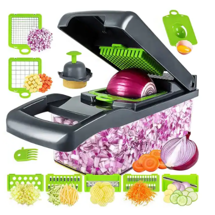 Razatoare pentru legume cu accesorii, Gri/Verde, 31 x 10 x 11 cm