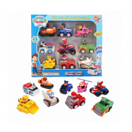 Set 9 Figurine cu Masinute Patrula Catelusilor