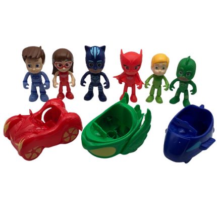Set 6 figurine PJ Masks, cu masinute, multicolor, pentru copii, + 3 ani