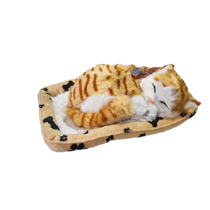 Pisica din plus care scoate sunete si misca coada, cu perna, 2 piese, portocalie, 20 cm