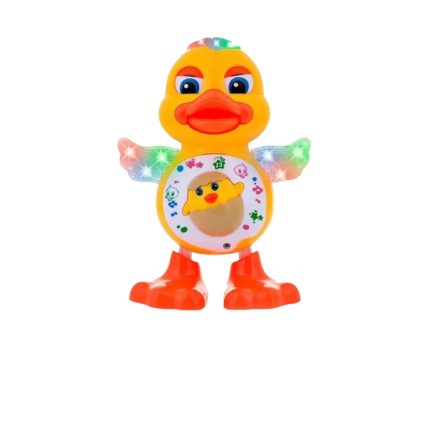 Jucarie interactiva, Ratusca dansatoare, canta, lumineaza si danseaza, galben, 20 x 15 cm