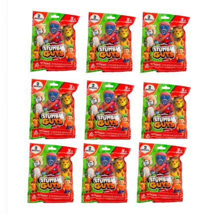 Set 9 plicuri Stumble Guys, cu figurina si cartonase surpriza, Seria 2,7 cm, Mistery Box, Foto Film